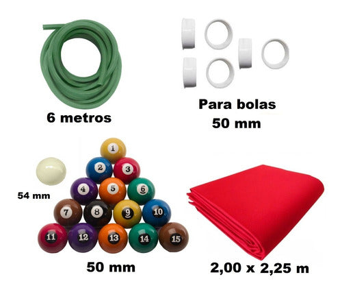 Acessórios Manutenção Bilhar Caçapa Bola 50 Mm Borracha Pano 0