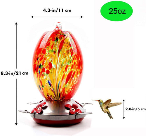 Jalamwang Hummingbird Feeder - Hand Blown Glass - Red Phoenix 3