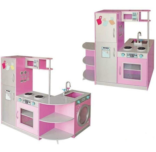 Lala Didáctico Cocina Infantil Cocinita Rosa Rosada Lavarropas Heladera 4