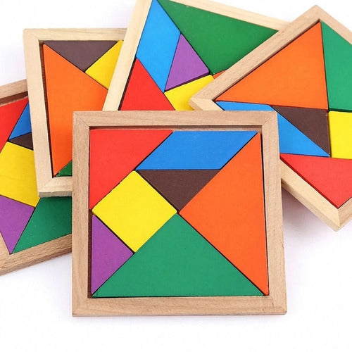 Cubeta Rompecabezas Madera 7 Piezas Color Juguete Tangram Souvenir 0