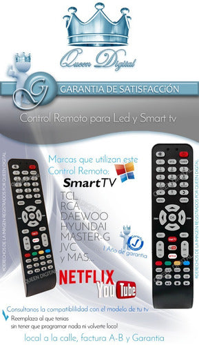 Queen Digital Control Remoto Smart TV Para Daewoo Tcl Rca Netflix Rc199e 1