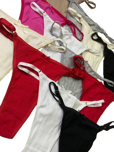 Pack of 12 Cotton Thong Panties with Adjustable Straps Wholesale Dozen 1