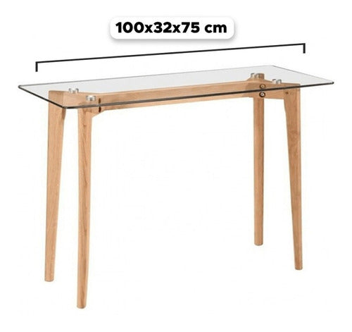 Modern Glass and Wood Soho Console Side Table 100x32x75 cm 3