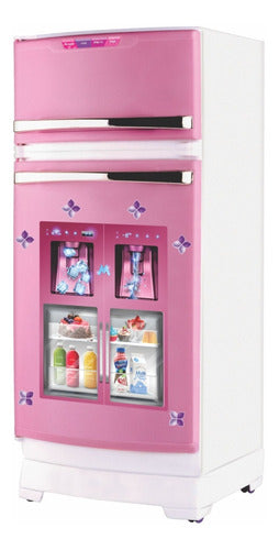 Brinquedo Geladeira Rosa Com Freezer Acoplado Acessórios 1