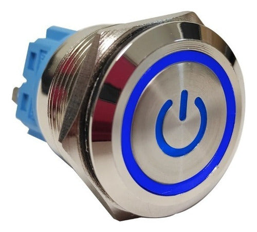 Pulsador Con Logo Boton Led Azul 22mm Con Retencion + Cable 0