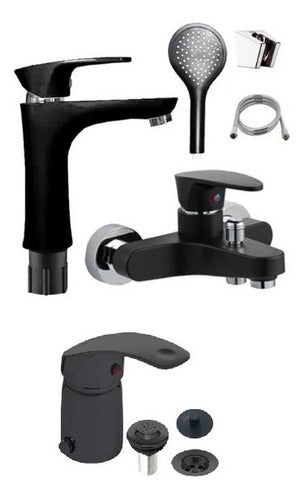 Mozart Full Bathroom Fixture Set with Black Matte Bidet and Shower Transfer 0