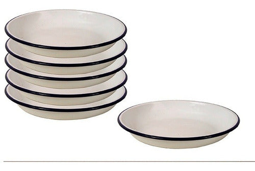 Norte White Enamelled Pasta Plates with Black Edge - Set of 6 0