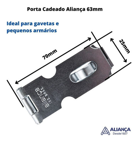 Porta Cadeado Pequeno Para Gaveta Ou Armário 63mmx25mm 10 Pç 2