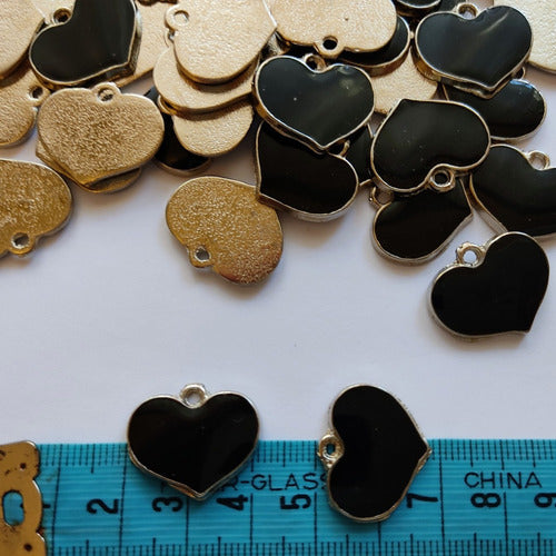 Entre Hilos y Cuentas 2 Enamel Hearts Charms - Black - Bijouterie Set 1