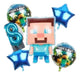 Globo Pack 6 Minecraft Balloons with 60 cm Figure and 80 cm Number 0