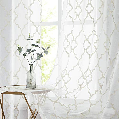 Urban Lotus Cortinas Transparentes Con Bordado En Color Beige Blanco Par 0