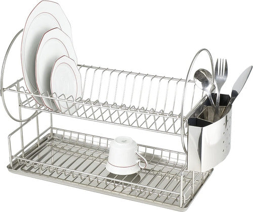 Hogar Actual Double Tray Dish Drainer Cutlery Holder Stainless Steel 440 0