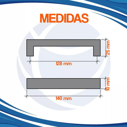 Cima Tirador Manija Recta Aluminio Anodizado Mate 128 Mm Cuadrada 1