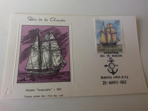 Tarjeta Filatelia Día De Emisión 20/5/67 Día De La Armada 0