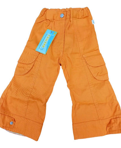 Baby Blue Cargo Pants with Orange Details in Gabardine Fabric 0