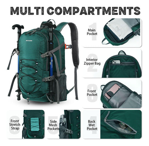 BECOJADDE Lightweight 40L Folding Compact Trekking Backpack Green 1