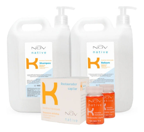 Kit Nov Keratina Shampoo Acondicionador 1900ml Caja Ampollas 0