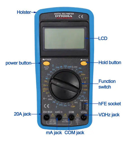 VT-POWER Multimetro Digital Buzzer Temperatura Tester Termometro Hfe 1