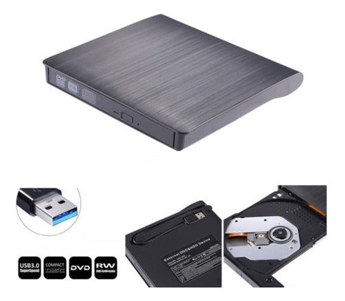 Usb 3.0 Cd Externo Slim Dvd Writer Unidad Quemador Lector Re 1