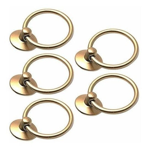 Honjie 5 Pack Gold Cabinet Ring Pulls Handle Drop Ring Drawer Pulls Knobs 0