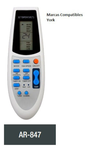 York Air Conditioner Remote Control AR-847 1