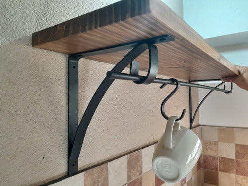 Rustic Kitchen Organizer Shelf with Hanger Hooks 9