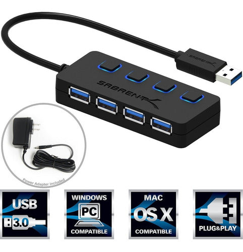 Sabrent 4 Puertos Usb 3.0 Hub Con Los Interruptores Y Led 1