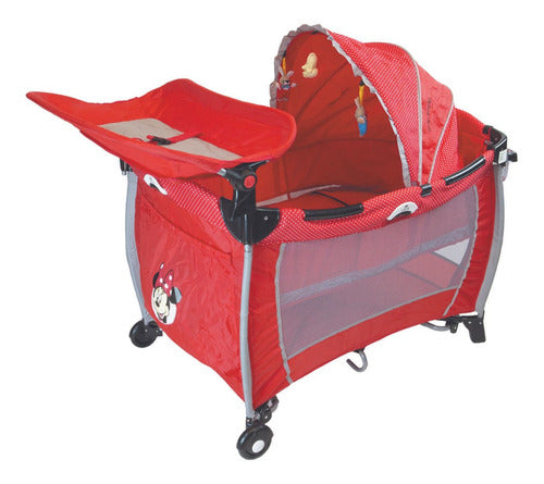 Foldable Double-Level Playpen with Red Minnie Disney Canopy 0