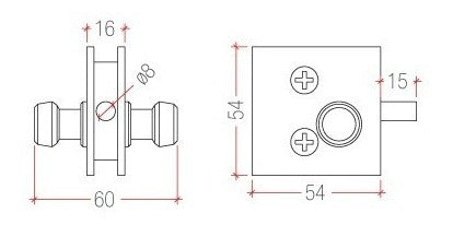 Double Central Sliding Bolt with Rotating Knob for 10mm Glass P23G 1