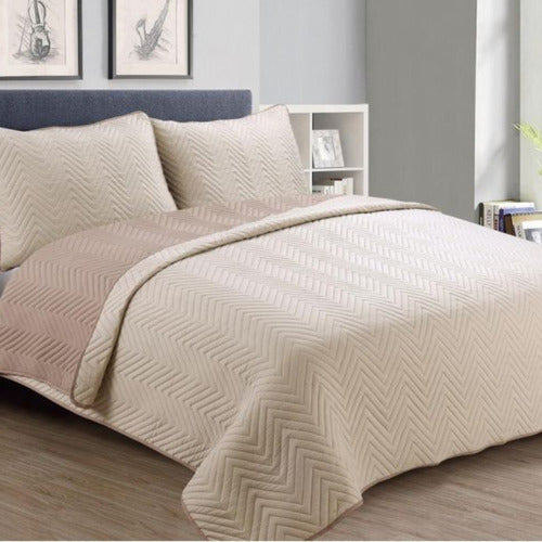 City White Plain Reversible Bedspread Set + 2 Pillow Shams - Queen Size 12