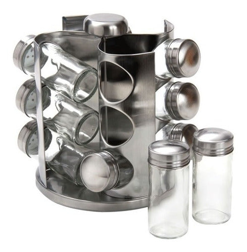 Rotating Spice Rack 12 Glass Jars Steel - TIENDA PEPINO Oregano Spices Kitchen 0