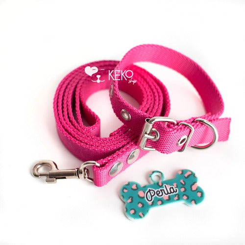 Combo Correa + Collar Con Chapita Para Perros Talle M 0