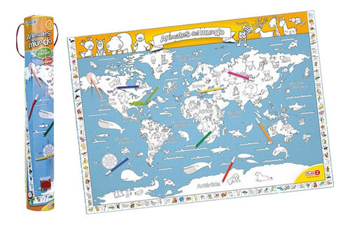Giant World Map Animals to Color - Kidz 0