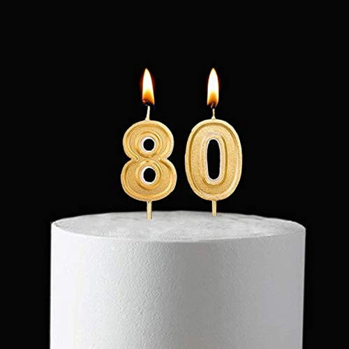 Qj-Solar Gold Birthday Candles for 80th Celebrations - 2.76 Inches 1