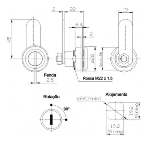 Fecho Lingueta Fenda Preto Para Quadro Elétrico 2 Un 2