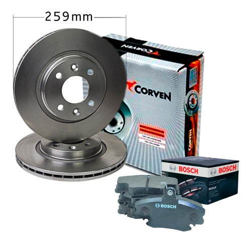 Corven Bosch Brake Disc and Pads Kit for Renault Symbol K7M 0