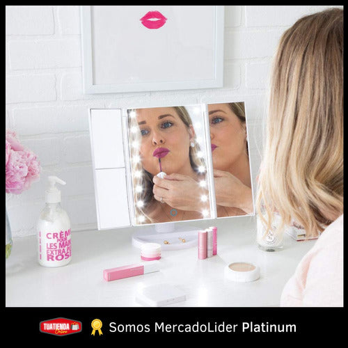 Triple Touch Makeup Mirror with LED Cold Light USB 4