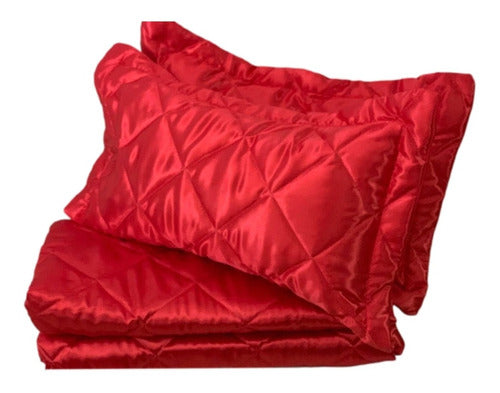 Quilted 2-Seat Satin Bedspread + 2 Filled Pillows 37