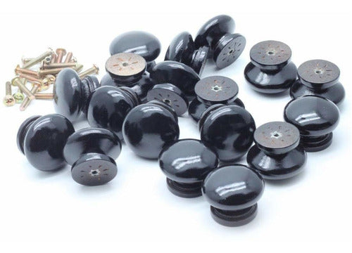 HENGTONG 18 Pcs Wood Knobs Black Mushroom Shape Pulls Handles for Cabinet Dresser Furniture 0