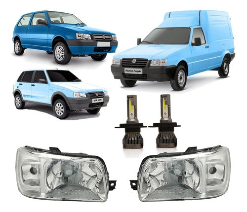 Kit 2 Semiópticas + Kit Led H4 Fiat Uno Fiorino 2004 2014 0