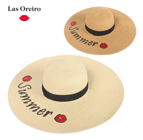 Las Oreiro Women's Straw Hat Wide Brim Summer Print 1