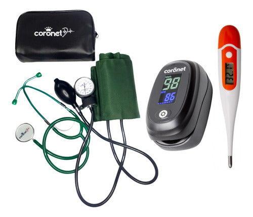 Coronet Kit: Green Blood Pressure Monitor + Pulse Oximeter + Digital Thermometer Gift 0