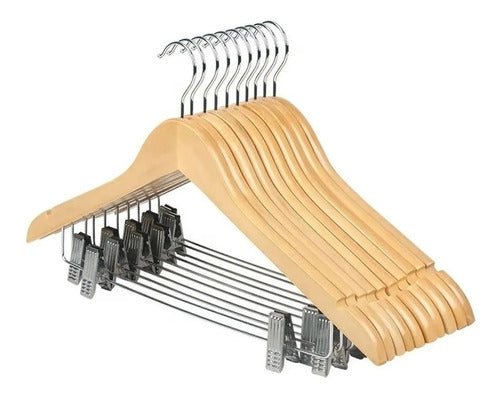 Euro Natural Color Glossy Wood Hangers X30 With Hooks 0