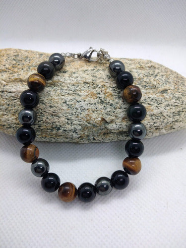 Generic Tiger's Eye, Obsidian, and Hematite Natural Stone Bracelet 8mm 1