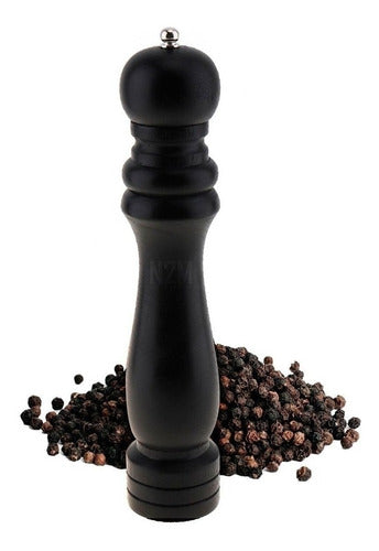 25 Cm Black Wooden Pepper Grinder with Ceramic Grinding Mechanism 0