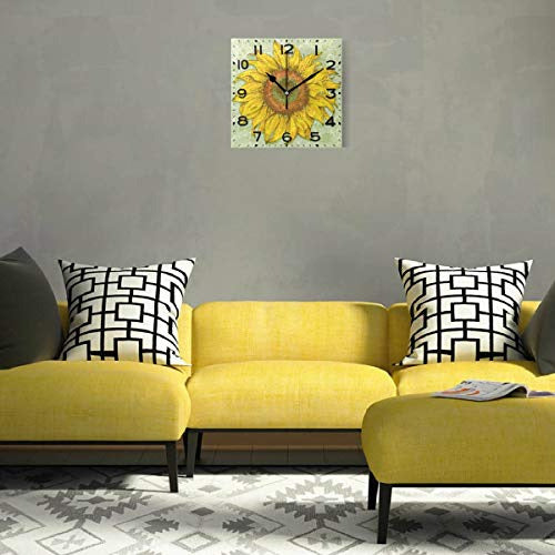 Naanle Elegant Realistic Vintage Sunflower Drawing Square Wall Clock 3