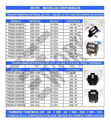 Transformador 220 Vca 12 Vca 750 W  Work  C/tapas Y Bornera 2