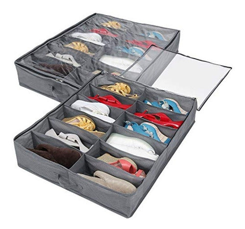 GlobalHome Pack Por Dos Shoe Organizer Under Bed 12 Spaces 0