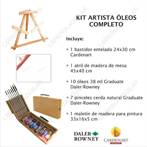 Kit 10 Oleos Bastidor Atril Mesa Pincel Daler Rowney Maletin 1