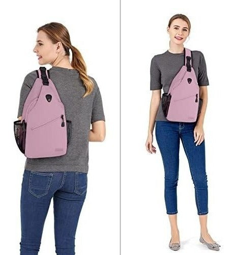 Mosiso Sling Backpack - Multipurpose Crossbody Shoulder Bag Travel Hiking Daypack, Soft Pink, Medium 4